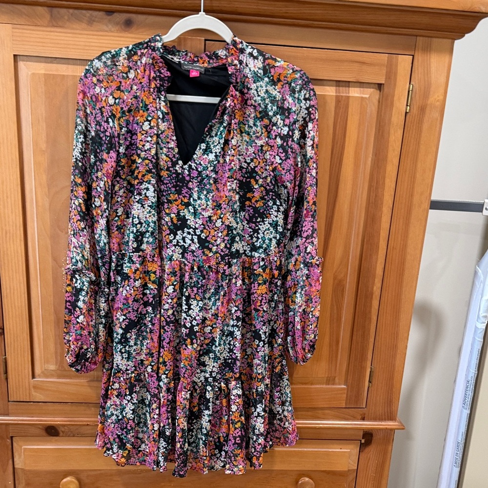 Vince Camuto Floral Mini Dress - Black, Pink, Orange, Green